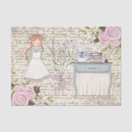Papel De Seda Vintage Red Hair Girl Rosa Antiga Letra Decoupage