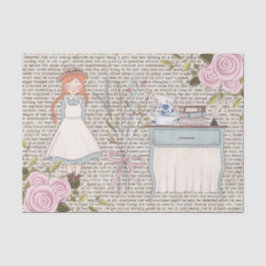 Papel De Seda Vintage Red Hair Girl Rosa Typewriter Decoupage