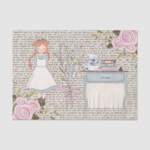Papel De Seda Vintage Red Hair Girl Rosa Typewriter Decoupage