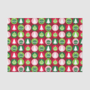Papel De Seda Vintage Retro Árvores e Ornamentos de Natal