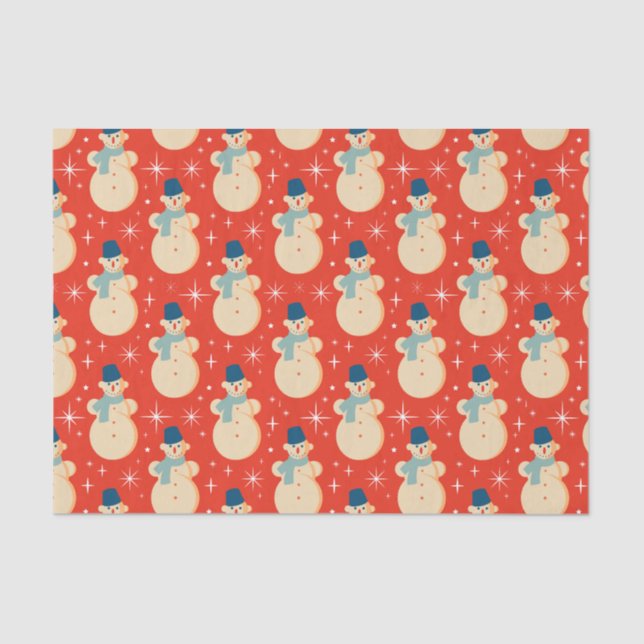 Papel De Seda Vintage Retro Christmas Snowman Red (Frente )