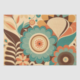 Papel De Seda Vintage retro design floral castanho-verde