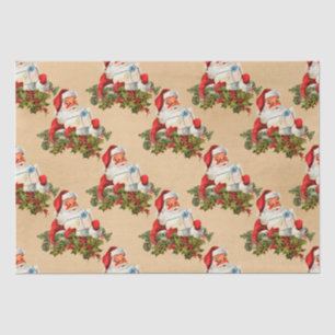 Papel De Seda Vintage Retro Natal Pai Natal