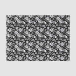 Papel De Seda Vintage Revolver Ilustração Floral Preta Branca