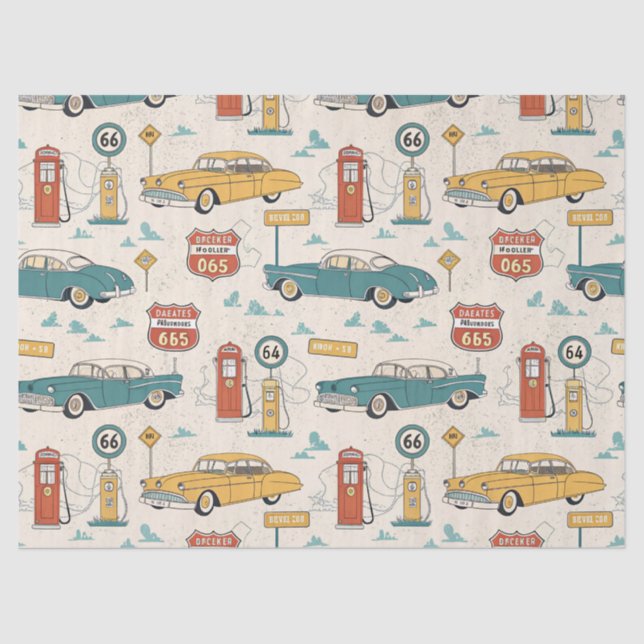 Papel De Seda Vintage Road Trip Pattern (1) (Frente )