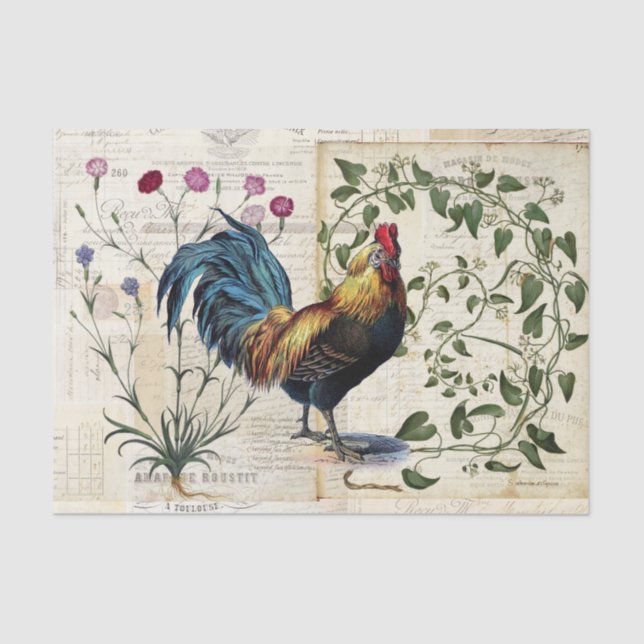 Papel De Seda Vintage Rooster Vine Tecido Francês (Frente )