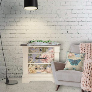 Papel De Seda Vintage Rosa Peony Birds Azul - Arte de Decoupage 