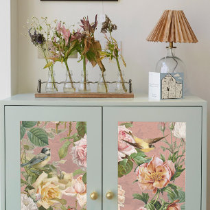 Papel De Seda Vintage Rosas Amarelas Cor-de-Rosa Rosa Aves Botân