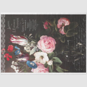 Papel De Seda Vintage Rose Bouquet e Tulips Decoupage