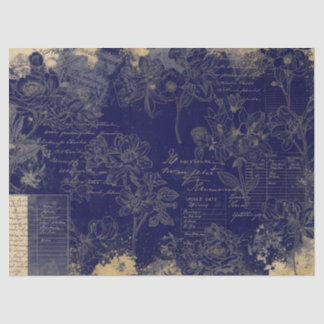 Papel De Seda Vintage Royal Blue Hand drawn Floral Decoupage