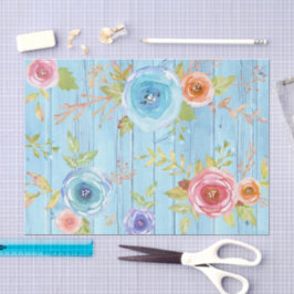 Papel De Seda Vintage rustic flortic watercolor country blue woo