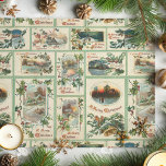Papel De Seda Vintage Rustic Holly Christmas Card Collage<br><div class="desc">Colagem festiva e colorida com cartões de Natal antigos com paisagens rústicas,  saudações,  flores e holly com bordas verdes claras.</div>