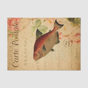 Papel De Seda Vintage Salmon Carp Type Fish Floral French