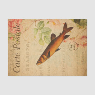 Papel De Seda Vintage Salmon Type Fish Floral Flowers Francês