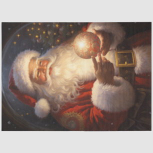 Papel De Seda Vintage Santa Claus com bola de Natal brilhante