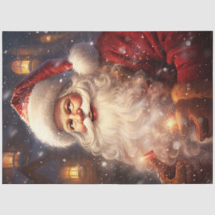 Papel De Seda Vintage Santa Claus com luzes de Natal brilhantes
