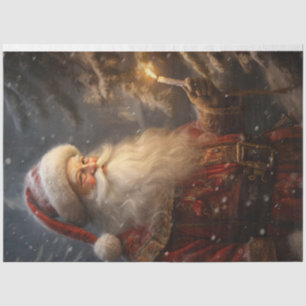 Papel De Seda Vintage Santa Claus com velas brilhantes na flores