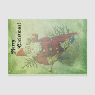 Papel De Seda Vintage Santa Claus Evergreen Boughs