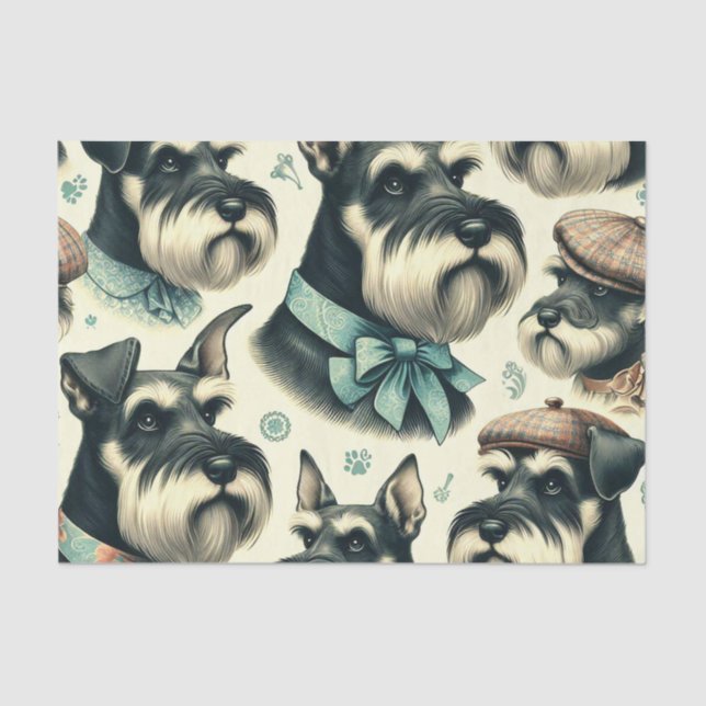Papel De Seda Vintage Schnauzer Ilustração Sem Costura (Frente )
