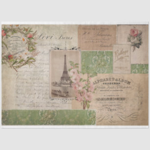 Papel De Seda Vintage - Script Francês Ephemera Floral Eiffel To