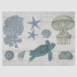 Papel De Seda Vintage Sea Life Coral Turtle Starfish Conchas Mad