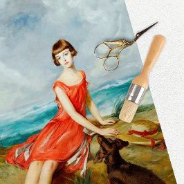 Papel De Seda Vintage Seaside Girl and Dog Decoupage