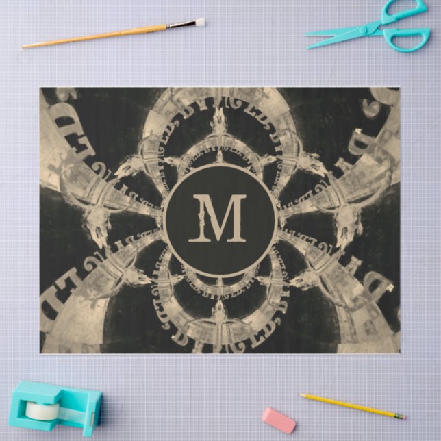 Papel De Seda Vintage Sepia Rústica Monograma Russo (Arte )