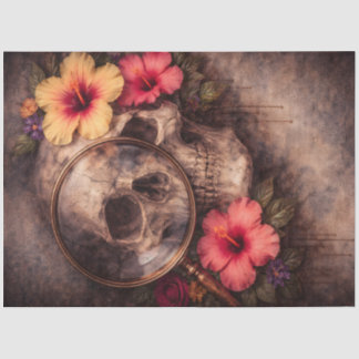 Papel De Seda Vintage Skull with Magnifying Glass and Hibiscus