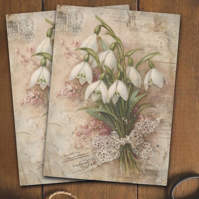 Papel De Seda Vintage Snowdrop Bouquet Decoupage Ephemera (Criador carregado)