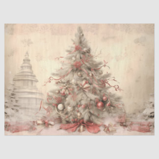 Papel De Seda Vintage Soft Beige Christmas X-mas Tree Decoupage