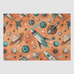 Papel De Seda Vintage Spacecraft Rocket ships Pattern - Cosmos(5