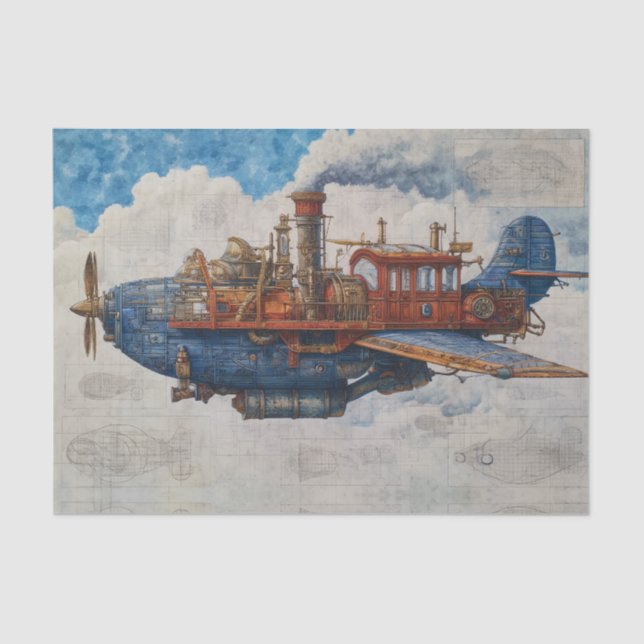 Papel De Seda Vintage Steampunk Airship (Frente )