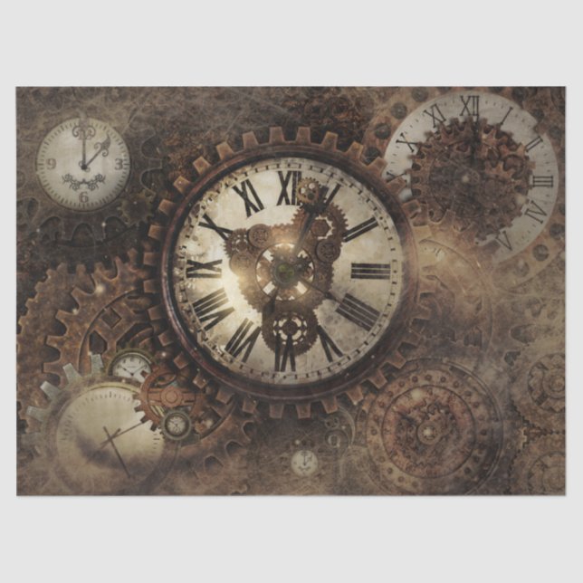 Papel De Seda Vintage Steampunk Clocks (Frente )