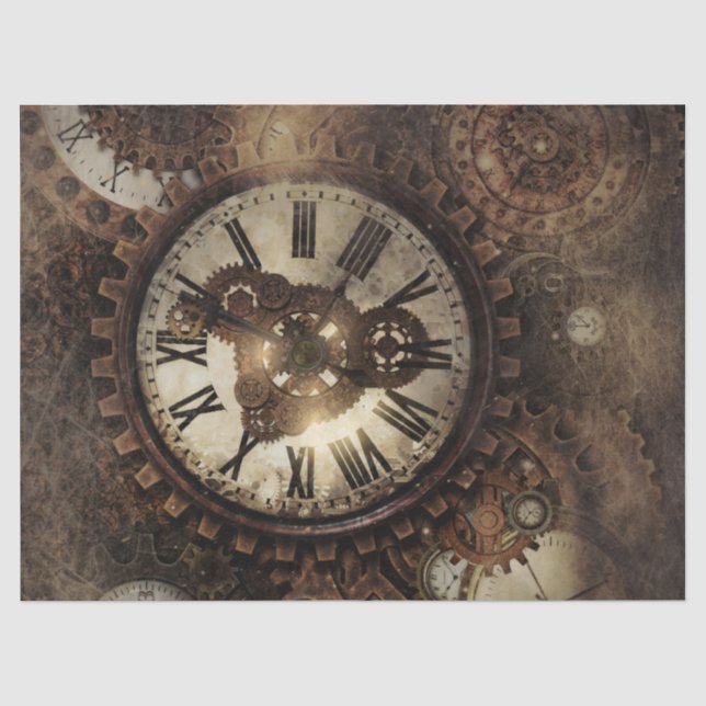 Papel De Seda Vintage Steampunk Clocks (Frente )