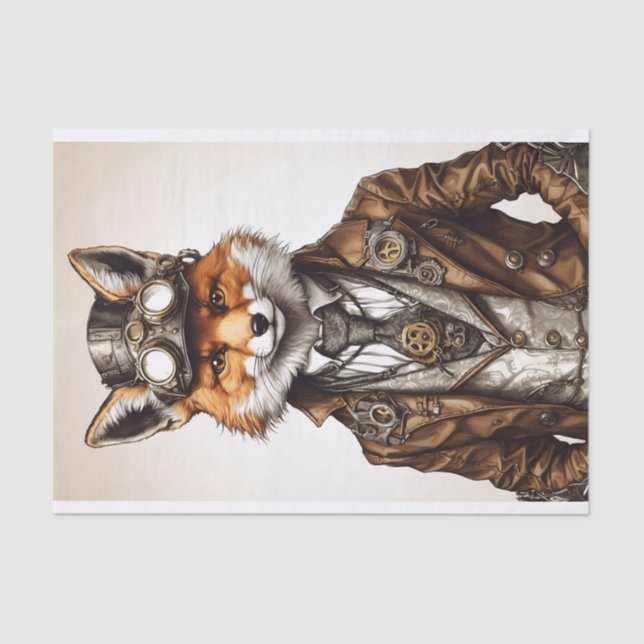 Papel De Seda Vintage Steampunk Fox Art (Frente )