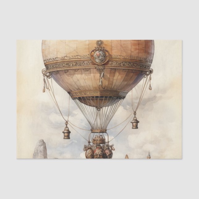 Papel De Seda Vintage Steampunk Hot Air Balloon (Frente )