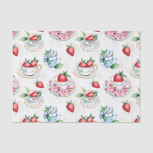 Papel De Seda Vintage Strawberry Teacup Padrão Floral