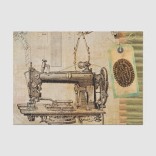 Papel De Seda Vintage Style Sewing Machine com Etiqueta Antiga