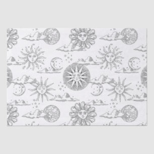 Papel De Seda Vintage Sun Moon Celestial Padrão Preto e Branco