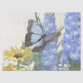 Papel De Seda Vintage Sunflower Blue Borterfly Script