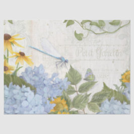 Papel De Seda Vintage Sunflower Blue Dragonfly Script