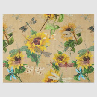 Papel De Seda Vintage Sunflower e Dragonflies Decoupage