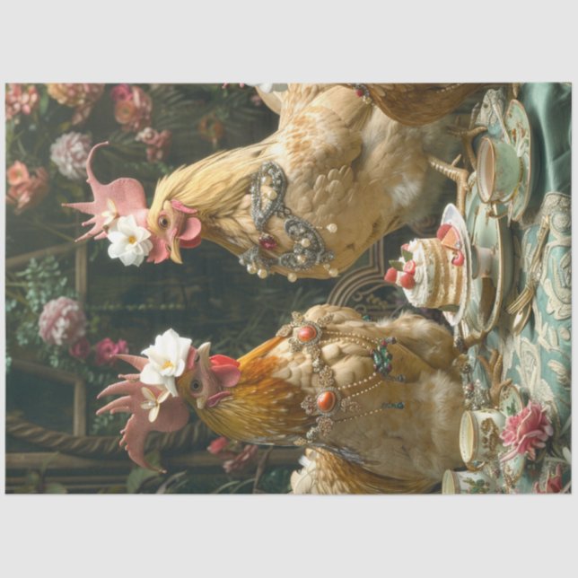Papel De Seda Vintage Tea Time Chickens Decoupage (Frente )
