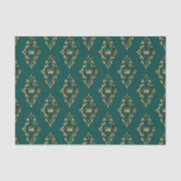 Vintage Teal e Dourada Heraldic Princess Pattern