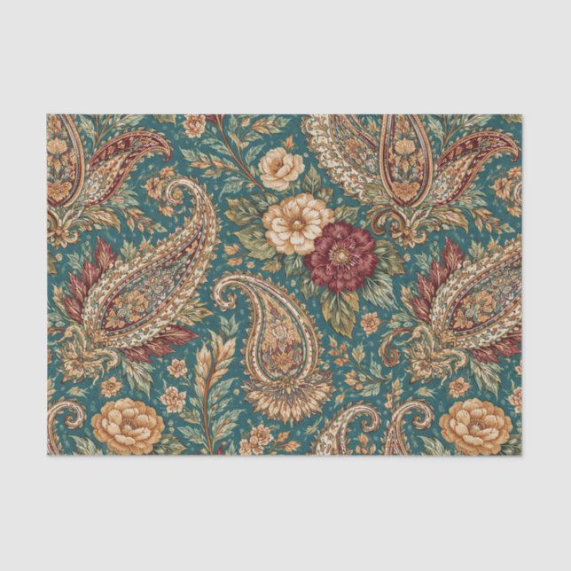 Papel De Seda Vintage Teal Heirloom Paisley Garden (Frente )