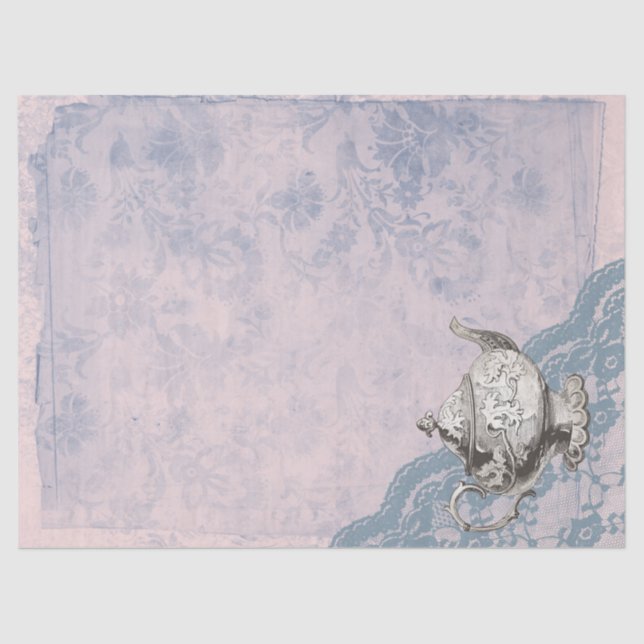 Papel De Seda Vintage Teapot e Lace Decoupage (Frente )