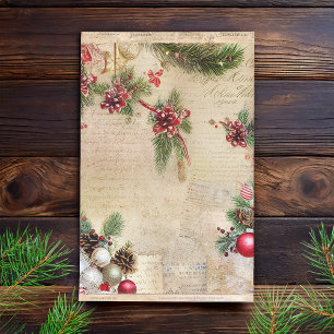 Papel De Seda Vintage Text com a Decoupage de Botânicos de Natal