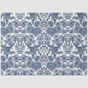 Papel De Seda Vintage Toile Floral Marinho Blue White Decoupage 