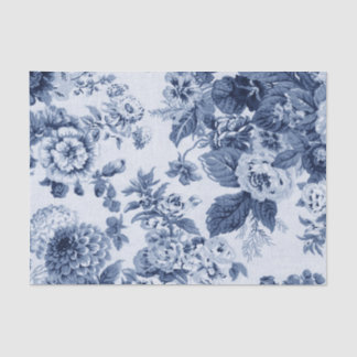 Papel De Seda Vintage Toile floral No.3B do azul de índigo