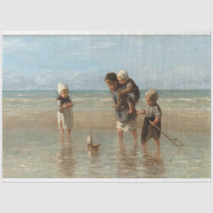 Papel De Seda Vintage Trabalho de arte Beach Scene Velho Mundo